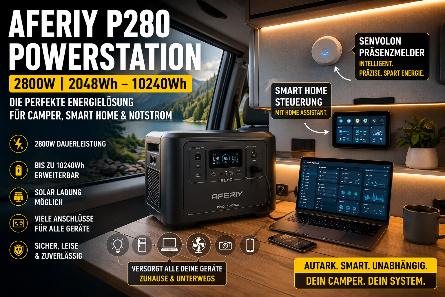 🔋 AFERIY P280 Powerstation im Smart Home Camper: Autarke Energie trifft intelligente Steuerung